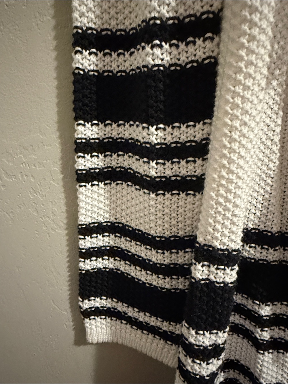 Tommy Bahama White Open-Front Fringe Long Cardigan with Black Stripes - Picture 3 of 7
